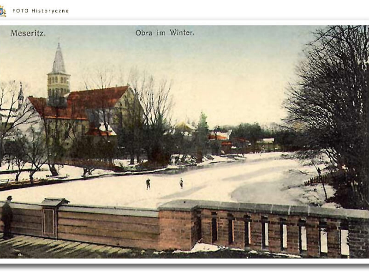 Meseritz - Międzyrzecz - Rzeka Obra zimą - widokówka z 1918 roku