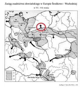 Zasięg osadnictwa słowiańskiego w Europie Środkowo-Wschodniej w VI - VII wieku