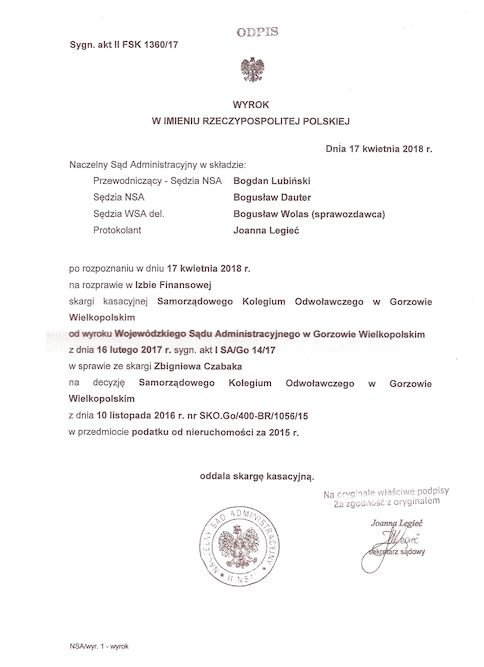 Wyrok Naczelnego Sądu Administracyjnego w Warszawie