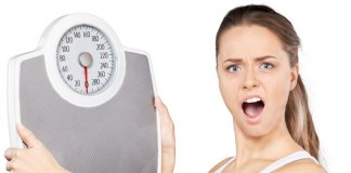 Portrait Of An Surprised Woman Holding A Weight Scale